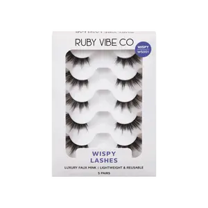 [RUBY VIBE CO] Spiky Wisps WS003 Faux Mink Lashes Ultra-Lightweight Soft Flexible Band 5 Pairs Full Length for Striking Eye Definition