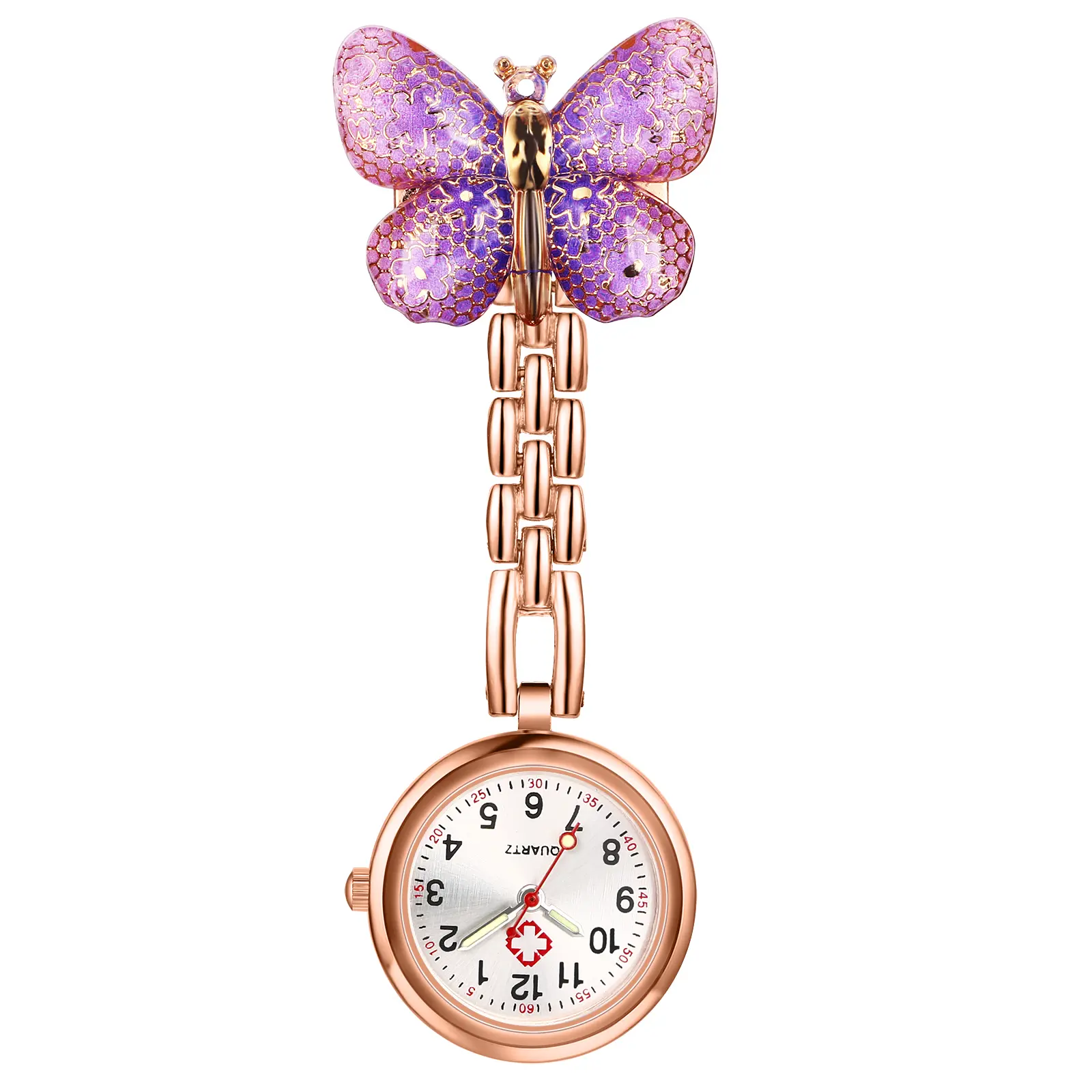 OIDEA Nurse Pocket Watch with Butterfly Accent, Safety Pin Clip, Luminous Hands - Analog Quartz Pin-On Butterfly Pocket Watch for Nurses, Butterfly Pocket Watches