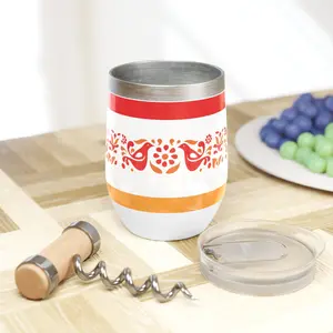 Pyrex Circle Of Friendship Tumbler, Wine Tumbler, Perfect for Parties, Gifting, Outdoor Adventures, Red and Orange Floral Design, Travel Mug