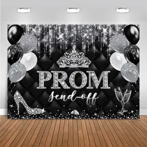 Prom Send Off 2026 Backdrop Crown Graduation Prom Night Party Decorations Banner  Black Send Off Photography ackground Photo Booth Supplies (, 7x5ft(82''x60''))
