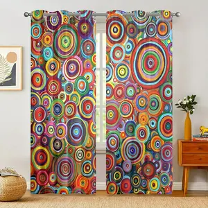Colorful Dot Pattern Curtain, 2 Counts/set Bohemian Geometric Dot Digital Printed Curtain, Home Decorative Curtain for Living Room & Bedroom