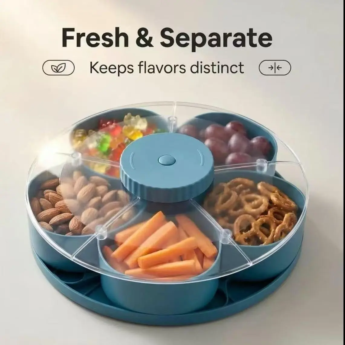 Cute Practical New Spin and Snack Serving Tray, Separating Rotatable Multi Compartment Snack Tray, Ideal for Tableware and Kitchen Storage Food, Organized Food Storage, Fruit Storage Container, Snack Containers