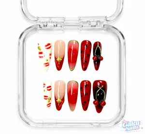 GakuNails CHERRY KISS 10 PCS Stilettos Handmade Press On Nails Builder Gel Enhanced 3D Cherry Lip Print Luxurious selectable size Reusable