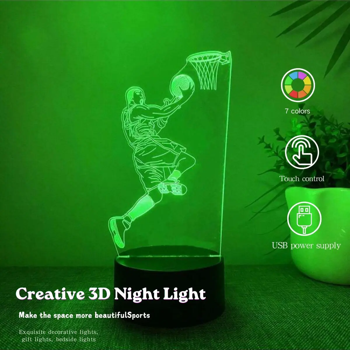 1pc 3D Colorful Basketball LED Night Light, 7-Color Gradient Touch Switch USB Desk Lamp, Ideal for Holiday Gifts or Home Decor, Touch Dimmable Led