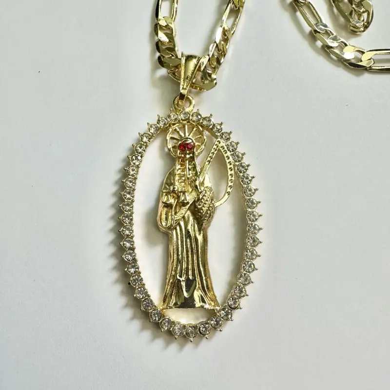 La Santa Muerte/ Holy Death Figaro Chain 24” gold plated