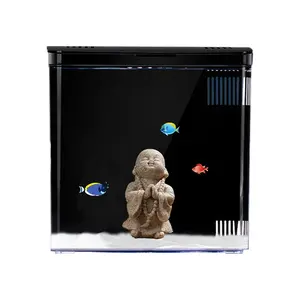 Carefree Fish 1.2Gallon Small Fish Tank with USB Power Office Desktop Aquarium Kit LED Light Filter Include Sand Tiny Buddha for Small Fish Shrimp