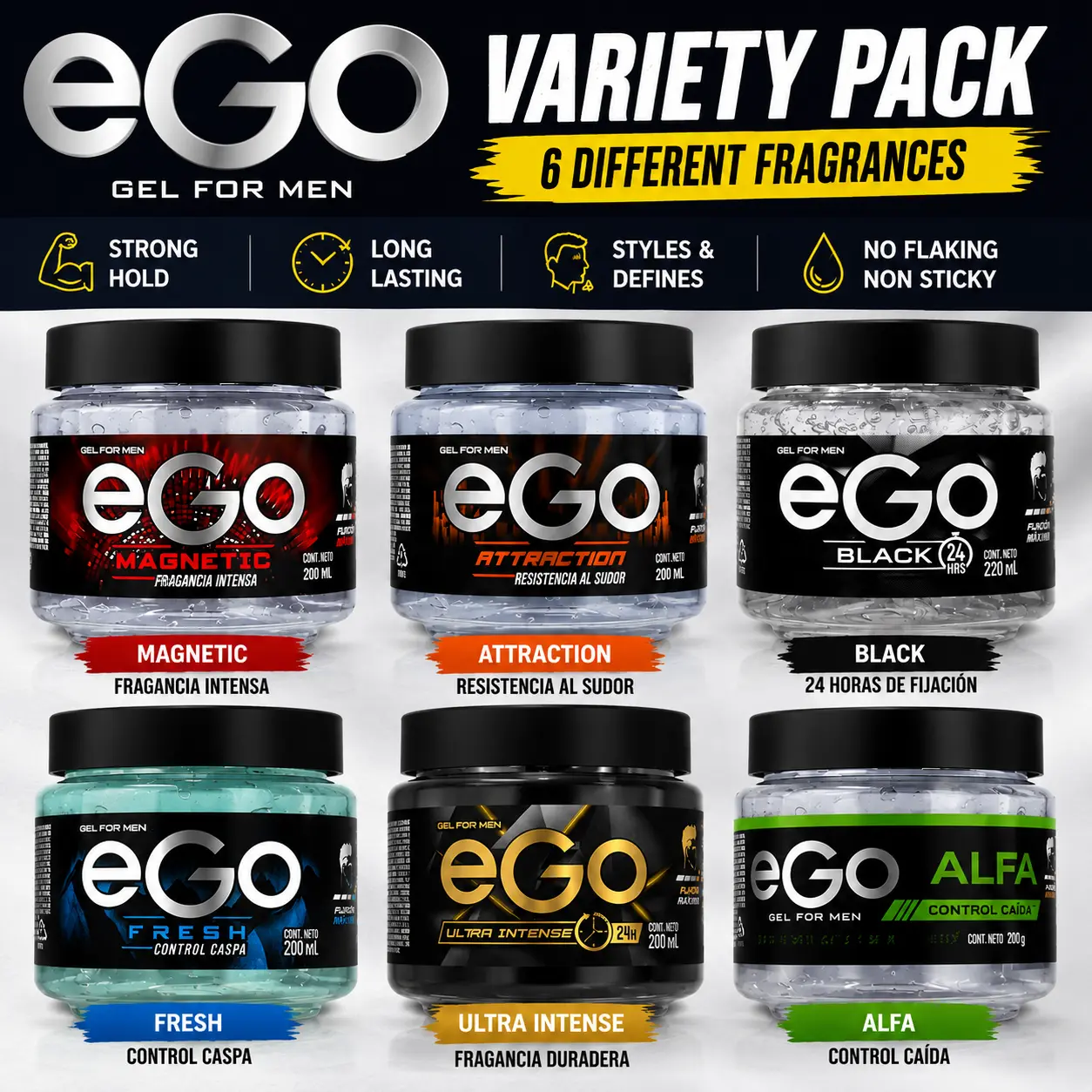 EGO Gel para Cabello for MEN 200 ml Variety 6 Pack