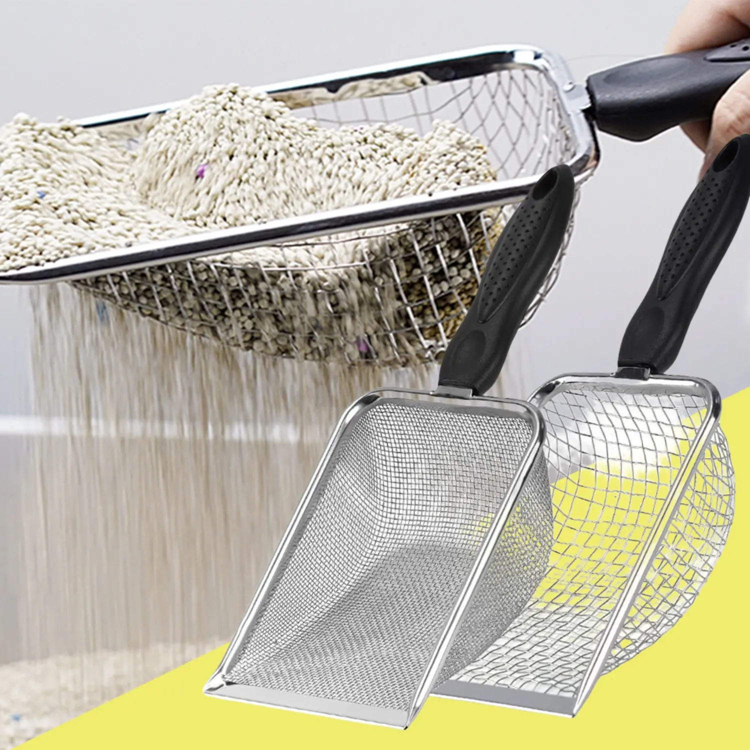 2pcs Reptile Substrate Scooper Set - 2mm & 5mm Fine Mesh Sifters, Stainless Steel Cleaner Rake for Reptiles' Fine Bedding, Climbing Pet Excrement Removal, Festive Party Supplies Gift