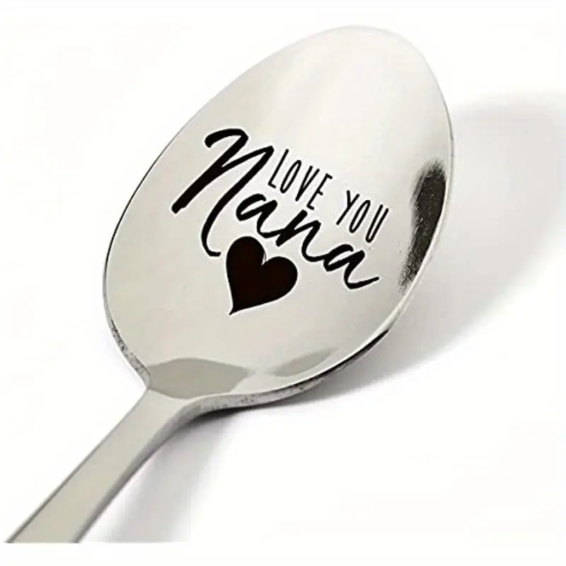 Engraved Message Stainless Steel Dessert Spoons, Teaspoon, Tea Scoop Cutlery Tableware Utensils for Grandmothers - "Love You Nana" - Stainless Handle, Ideal for Coffee & Tea, Perfect Birthday & Christmas Gifts from Grandchildren