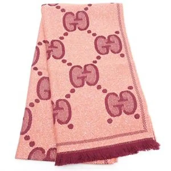Pre-owned Gucci Pink&Burgundy Square Wool Scarf T ZY0000308278