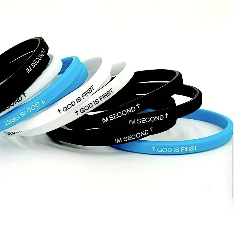6-piece set of GOD IS FIRST IM SECOND bracelets - replaceable black and white Christian silicone strap, mixed Bible wristband, men's and women's youth enhancement Christian gift set, charm bracelet