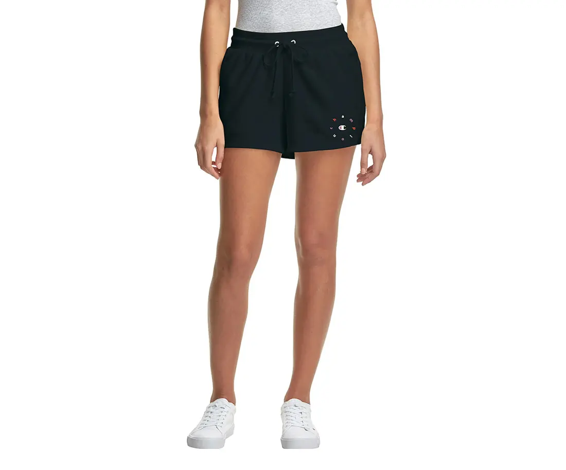 CHAMPION Women's Reverse Weave Fleece Shorts, Basic Fitted Casual Bottom with Drawstring Waist for Lounge & Workout, Standard Sizes, Solid, Sporty Chic, M, Active Shorts, Fitted Cut