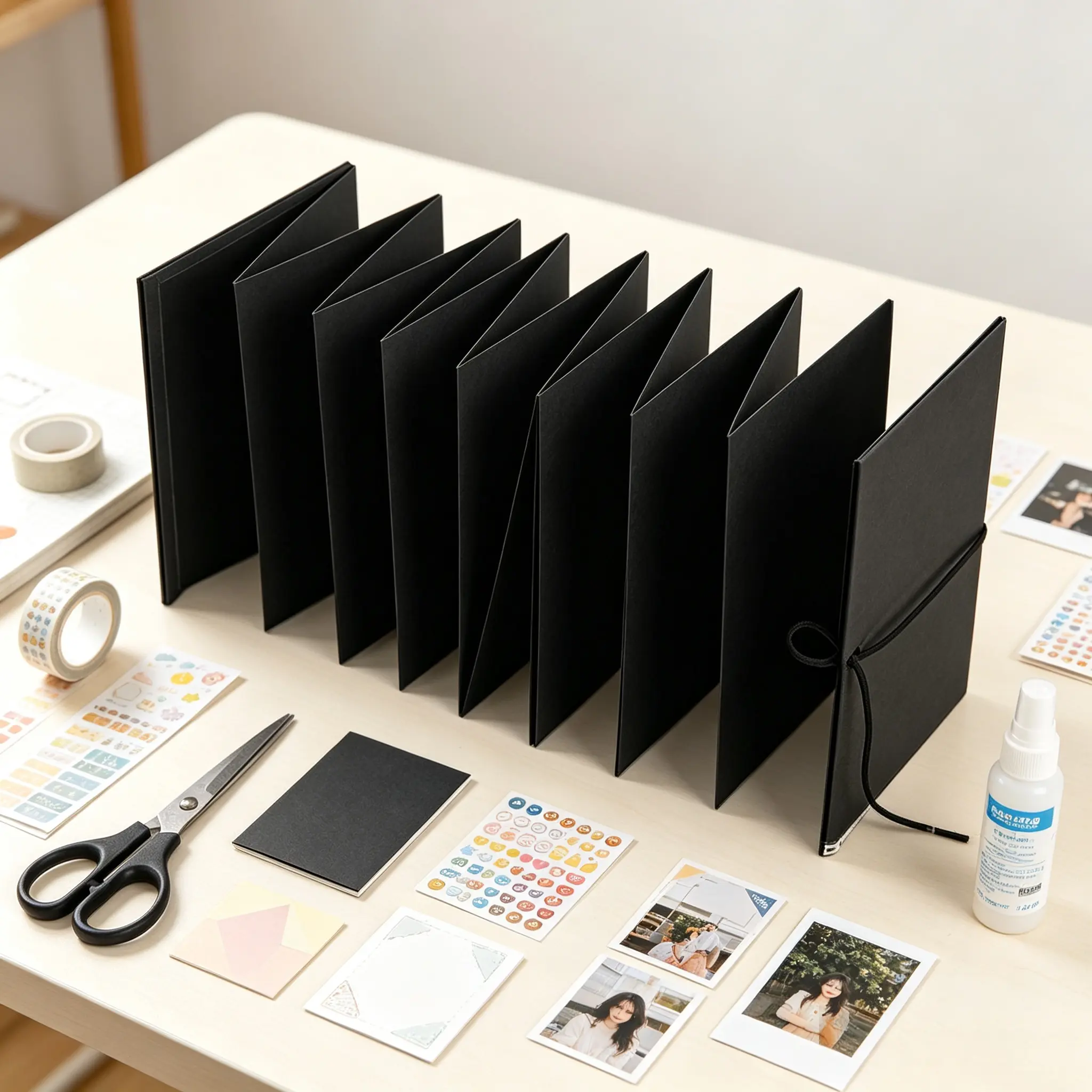 Accordion Blank Book 13 x 8.7 Inch, Stretchable Folding DIY Hardcover Scrapbook Photo Album, Black Kraft Paper Handmade Notebook for Wedding Guest Book, Anniversary Travel Memory Journal
