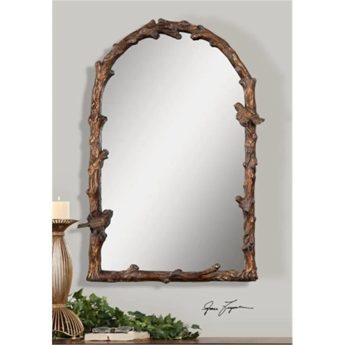 212 MAIN 13774 Arch Mirror - Distressed Antiqued Gold Leaf, Gray Glaze Vintage Wall Decor, Bathroom Fixture for Home Improvement, Antique Gold