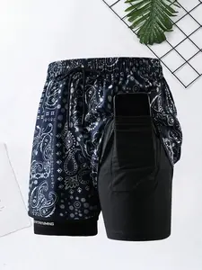 Men's Regular Fit Letter Print 2 in 1 Shorts, Casual Quick Drying Shorts for Summer, Fashion Men's Bottoms for Daily Wear