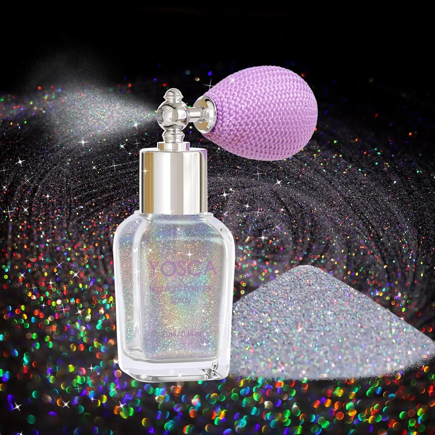Yosca Body Glitter Spray, 30ML Holographic Body Shimmer Powder Hair Spray | Laser Glitter Spray Sparkle High Gloss Fairy Dust Festival Concert Party Rave Accessories for Hair Face Nail - Rainy Rainbow