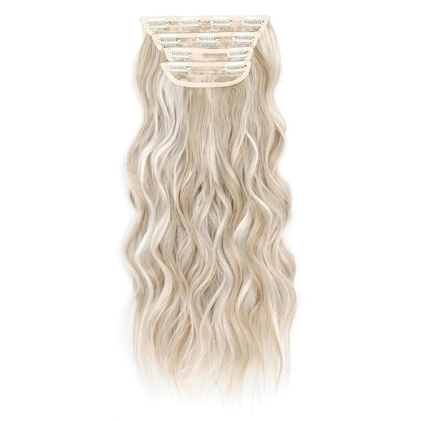 ZIHAN Women's 4PCS Synthetic Clip-in Hair Extensions - Ash Blonde with Highlights, Thick Loose Beach Waves, Invisible Lace Weft, Synthetic Curly Wavy Hairpieces, Adds Volume, Loose Wave, Extensions Hair