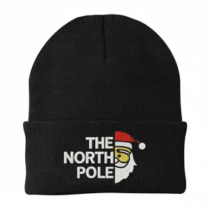 The North Pole Embroidered Beanie Premium Quality Polyester Super Stretch 2 1/2" Cuff 7" W x 8" H