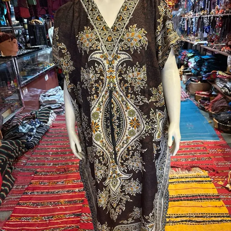 Brown Moroccan Kaftan Dress  Boho Maxi Dress | One Size Fits Most | Loose Fit