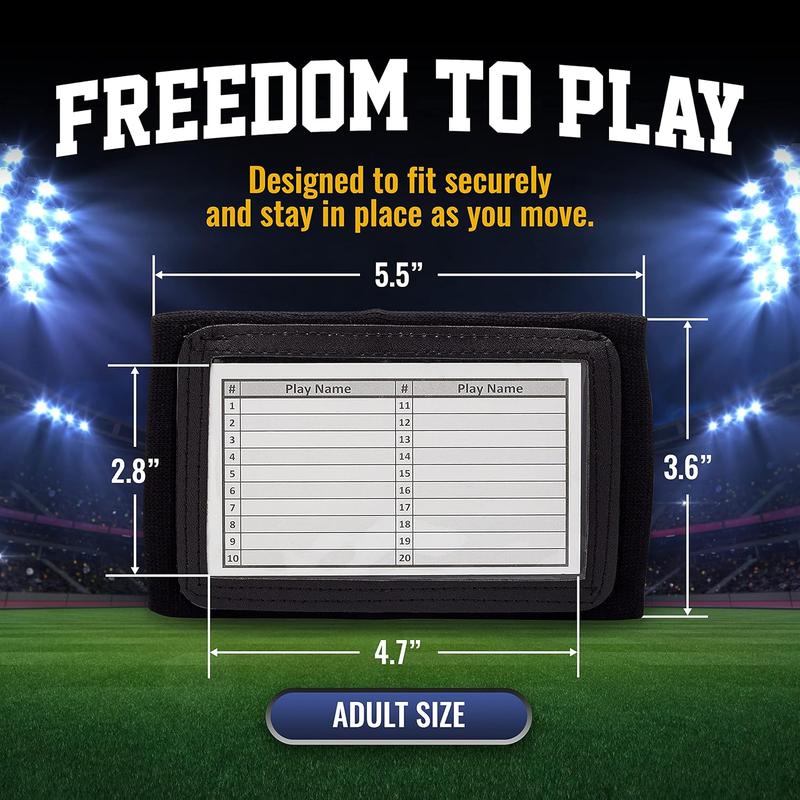 Quarterback (QB) Play Wristband - Adult Size - Pro Football Armband Playbook - 10 Pack (Black)