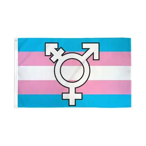 3x5ft Polyester Transgender Symbol Flag Banner, Bold Colors, Dye Sublimation Printing, Reinforced Header Tape for Festive & Party Backdrops, Banners