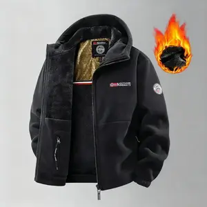 Men's Fleece Jacket Autumn Winter Thickened Polar Fleece Hoodie Double-Sided Warm Windbreaker Zipper Multiple Pockets Black Menswear Coats fall outfits mens hoodies streetwear polyester fit Tops Casual Long Sleeve