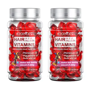 POEROES  50 Capsules Hair Oil With Argan Avocado & Moroccan  Oil - Hair Vitamins A C E Pro B5 - Hair Serum for Frizzy and Damaged Hair ， Leave In Conditioner ，Conditioner for Women & Men ， Haircare Shampoo Comfort Cleansing