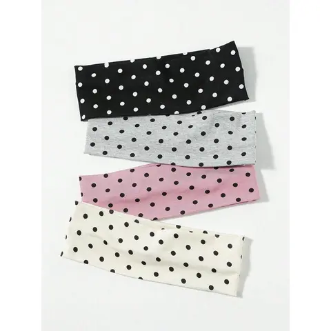 Women's 4-Pack Nylon Polka Dot Soft Headbands, Athleisure Sports Headbands for Thick Hair, Gym-Friendly Minimalist 1-Size Hair Accessories, Ideal Teen Girl Gifts, Soft Headband