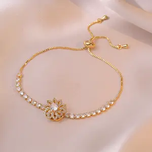 Plated Rotating Pendant bracelet  for Women, Adjustable Sunflower Fidget for Anxiety, Rhinestone Decor for Party, Daily Clothing Decor