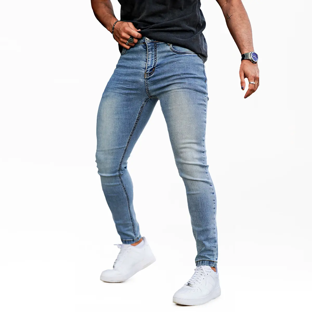 GINGTTO Men's Skinny Jeans Casual Slim Fit Stretch Denim Pants Plain Wash Tapered Leg