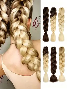 Rosella Ombre Braiding Hair 24 Inch, Pre-Stretched Box Braids, Colorful Twist, Synthetic Crochet Braiding, Dark /blonde, Daily Use, Music Festival