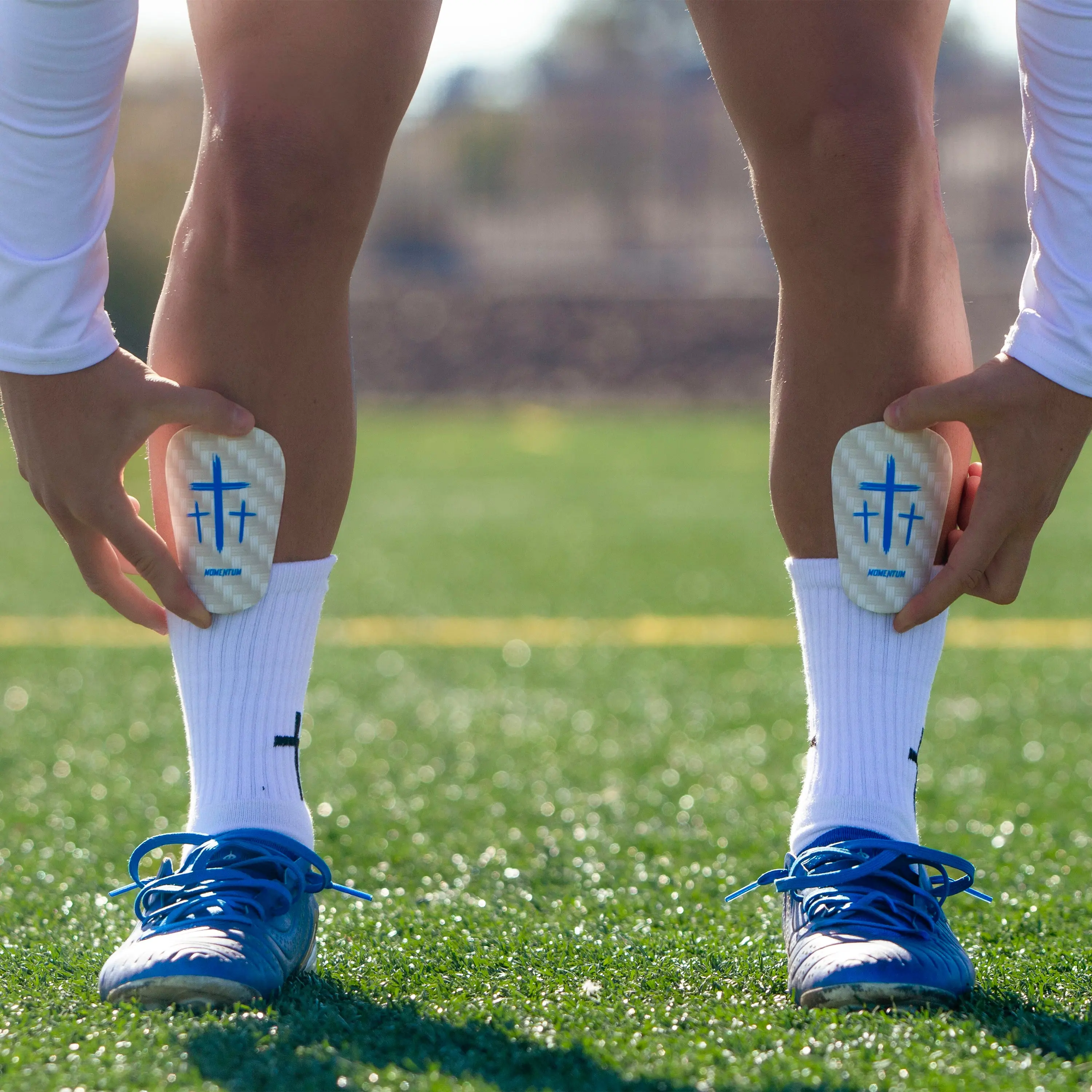 Blue/White Cross Shin Mini Guards