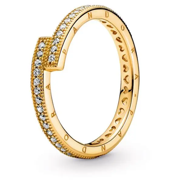 Pandora Sparkling Overlapping Ring 169491C01-58, Classic, Overlapping Edges, 925 Stamp Silver Rings, Plated Silver Rings