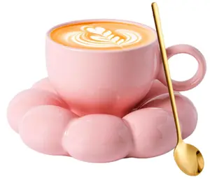Ceramic Cloud Coffee Mug with Sunflower Coaster Mug Set with Saucer and Spoon