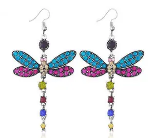 New Absolutely Stunning Rainbow  Rhinestone Dragonfly Earrings Beautifully Sparkles!
