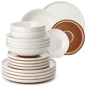 MALACASA Dinnerware Set, ZORA Series, 12/16/18/24-Piece Modern Ceramic Dinnerware Set, Suitable for 4/6 People, Microwave and Dishwasher Safe, Complete Dinnerware Set for Family Gatherings, Spring Special Edition Dining Plate Set Bowls