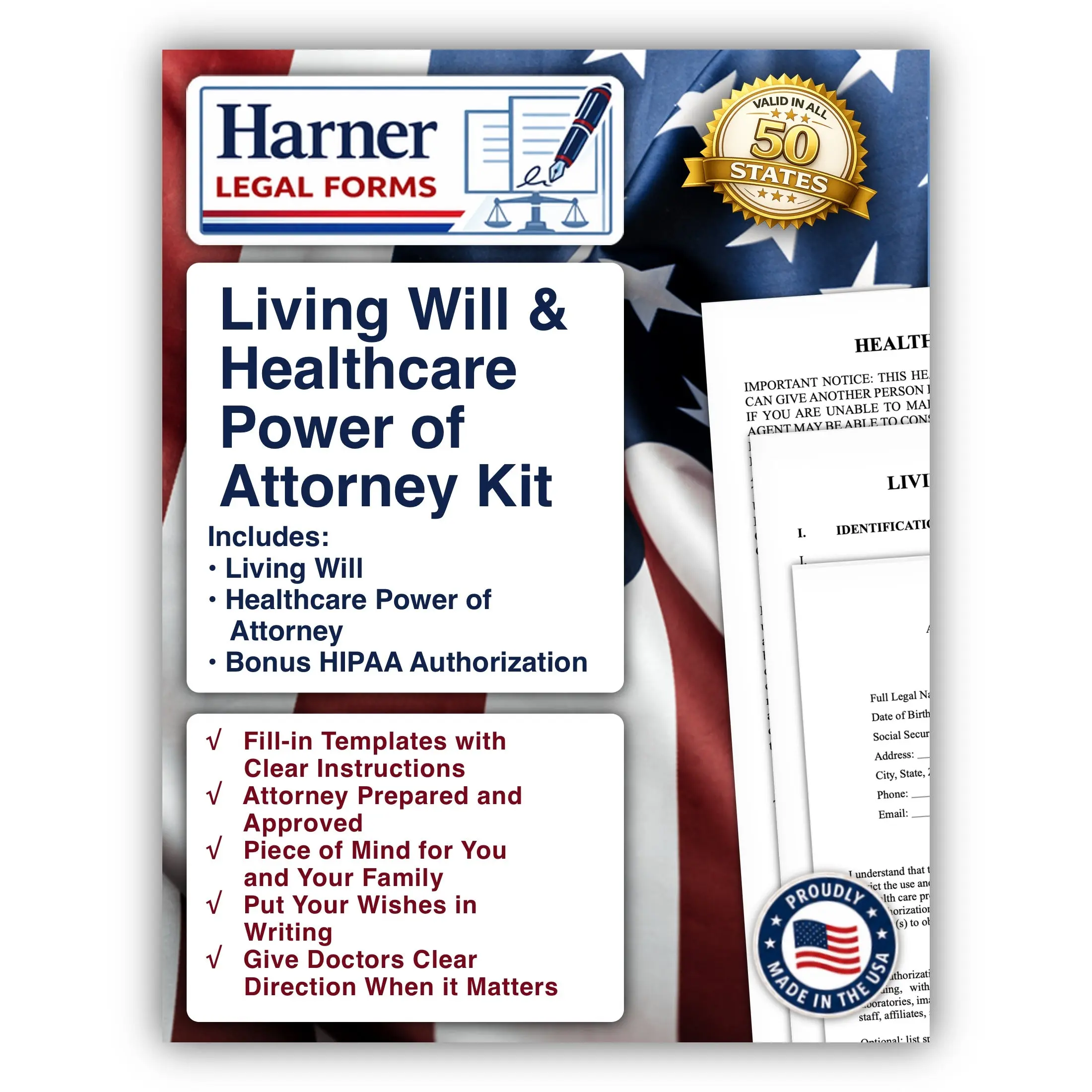 Living Will and Healthcare Power of Attorney Kit - Harner Legal Forms, Harner Legal Forms Advance Directive and HIPAA Authorization Forms