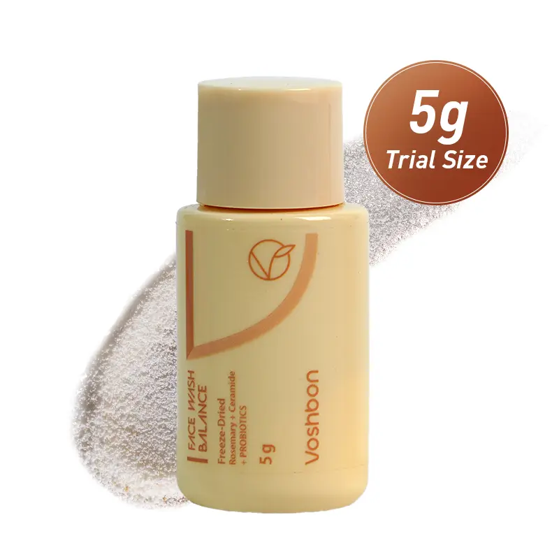 Voshbon 5g trial pack Balance Freeze-Dried Facial Cleanser, Probiotic TSA-Approved Travel Essential for Sensitive Skin, Glowing Complexion Cleansing Soap
