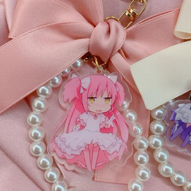 Puella Magi Madoka Magica Homura Madoka Anime Manga Kawaii Githuc Lolita EGL Keychain Purse Bag Charm with Bow and Unique Design