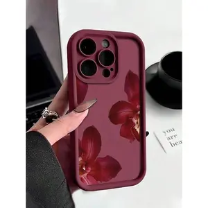 1pc Minimalist Pink Lily Flower Pattern Shockproof TPU Phone Case Suitable For IPhone17/IPhone17 Air/IPhone17 Pro/IPhone17 Pro Max/16 Pro Max/15 Pro Max/14 Pro Max/13 Pro Max/12 Pro Max