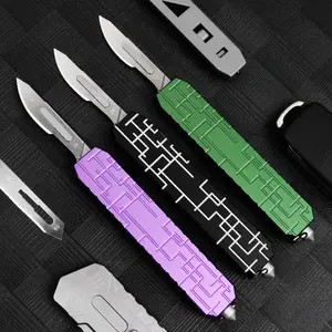 TGZUO Knife Aluminium Alloy Pocket Knife with Clip, Folding EDC Utility Knife, Push Button Box Cutter with 20pcs Blades, Black, green, purple tiktokshopspringglowup