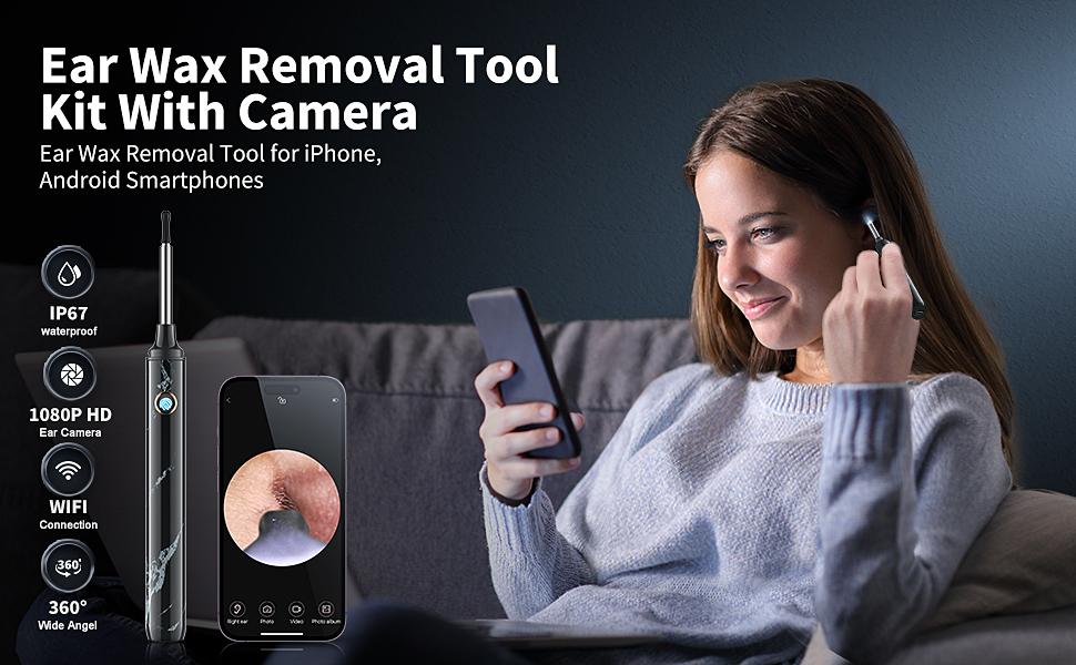 1080P HD EarWax Removal Tool with Camera 7 Pcs Set Rechargeable USB Battery Dual Power Safe Ear Care Gentle with WiFi