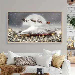 1PC Winter Wonderland Canvas Print - Steam Train, Santa Claus, and Reindeer | Perfect for decorating frameless murals, Saint Paul's Day, and canvas prints for Christmas, New Year, Valentine's Day, and Easter, perfect for room decoration, Modern Home Decor
