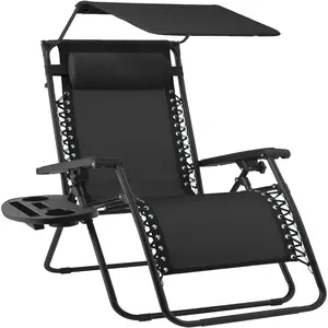 Best Choice Products 30” Extra Wide Folding Zero Gravity Patio Lounge Chair w/Adjustable Canopy Shade
