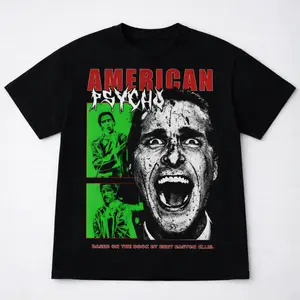 American Psycho T-Shirt, Patrick Bateman Graphic Tee, Vintage Horror Shirt, Horror Movie Fan Gift, Unisex T-Shirt, Bret Easton Ellis Inspired, Classic Thriller Shirt, Blood Splatter Design, Retro Graphic Tee