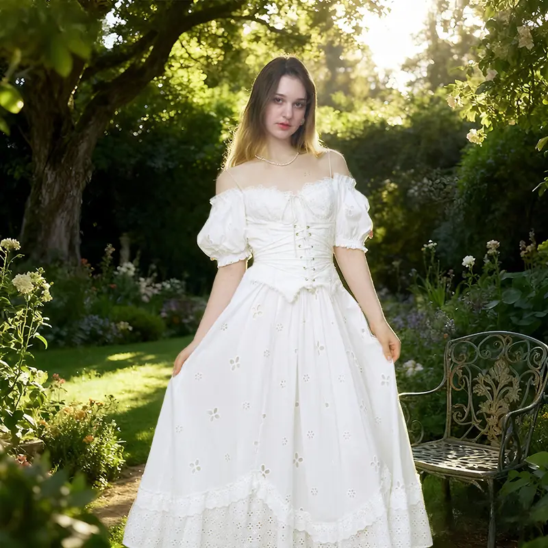 Lily of the Valley Corset Dress-LuminaVenus Dresses Vintage Cottagecore White  Dress Puff Sleeve Corset Wedding