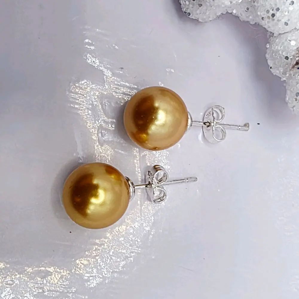 Golden South Sea Shell Pearl Earrings Without The Luxury Price Tag +Free Shipping