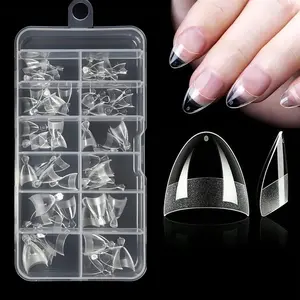 Extra Short Almond Press on Nails, 240pcs/box Soft Gel False Nail Tips, Pre-buff Clear Fake Nails, Half Cover Acrylic Nail Extension for Girls and Women, Nail Kit