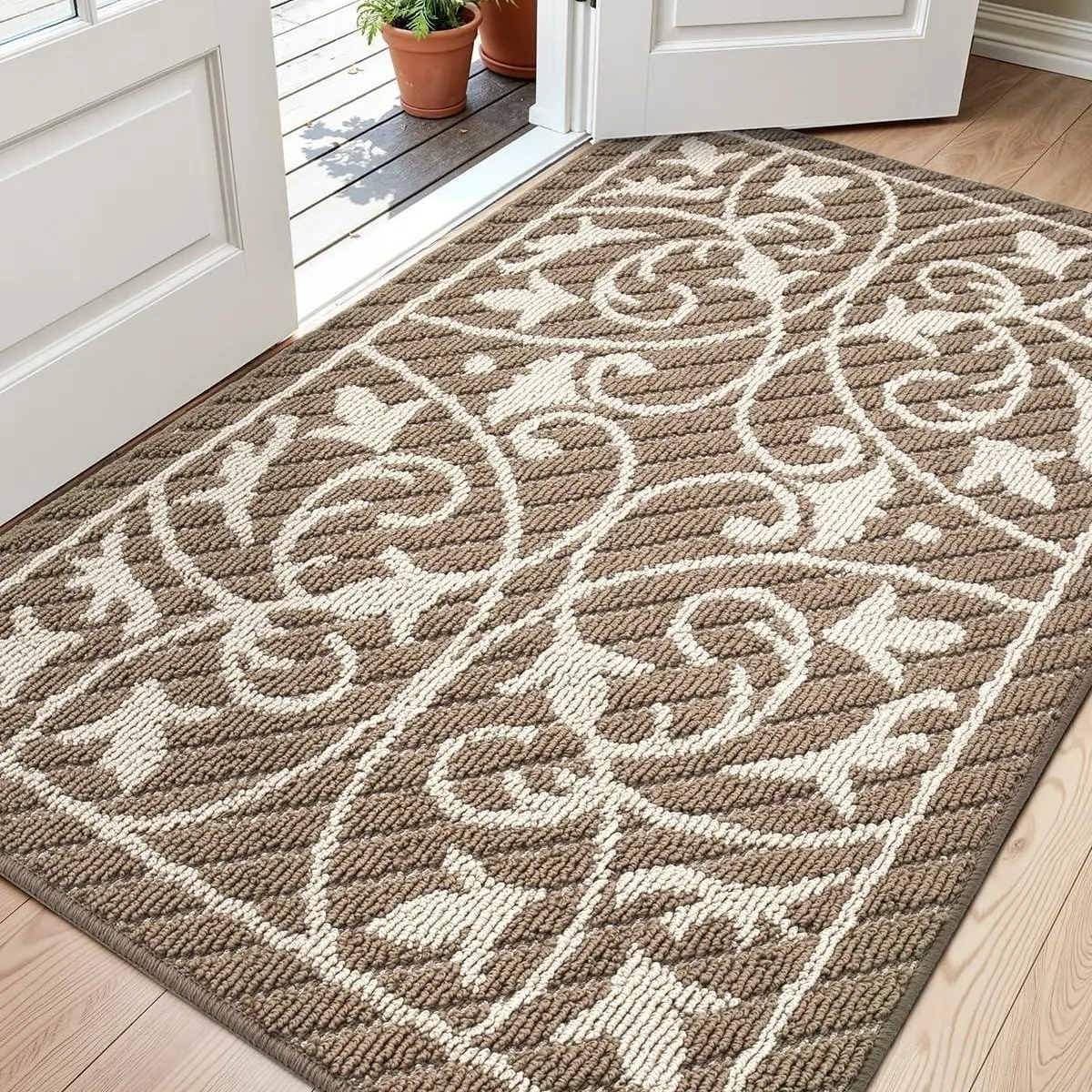 LUMI Front Door Mat Entryway, Inside Entrance Doormat, Non Slip Washable Entry Mats, 32x48,Brown