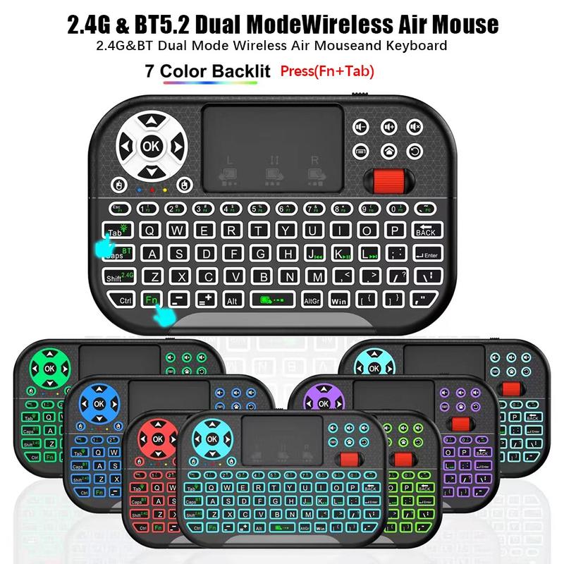 Mini Keyboard,Bluetooth & 2.4GHz Portable Wireless Keyboard with Touchpad Mouse,RGB Backlit,Rechargeable Battery for Android TV Box/Mac/PC/Nvidia Shield Air Mouse, Rechargeable Backlight Keyboard